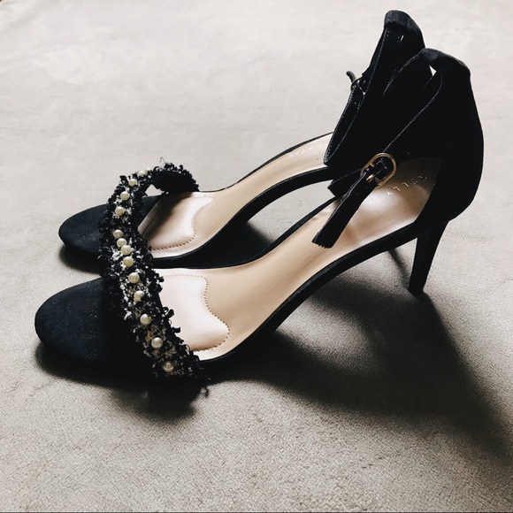 Kelly & Katie Shoes - Kelly & Katie Tweed Pearl Strappy Open Toe Sandals